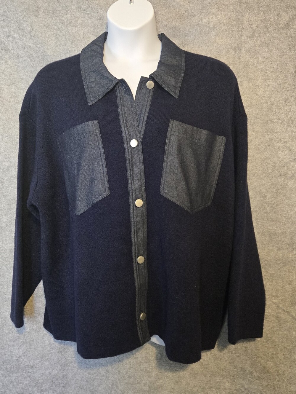 Lane Bryant Denim Trim Button Front Cardigan 26/28